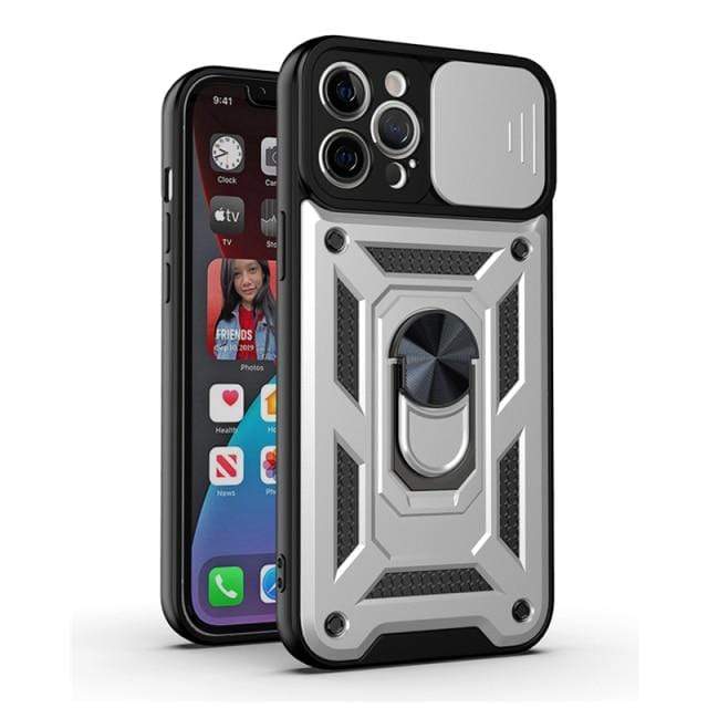 Magnetic Shockproof Phone Case With Camera Cover - Silver