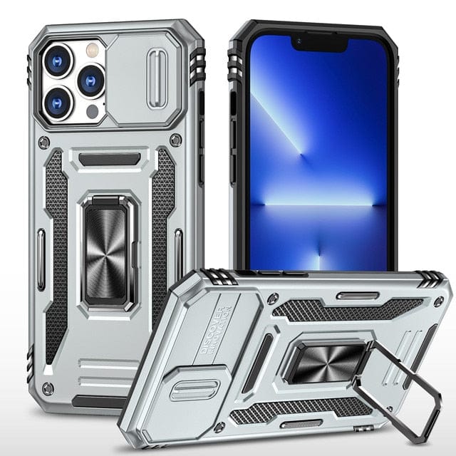 Magnetic Phone Case With Kickstand & Camera Cover - Silver