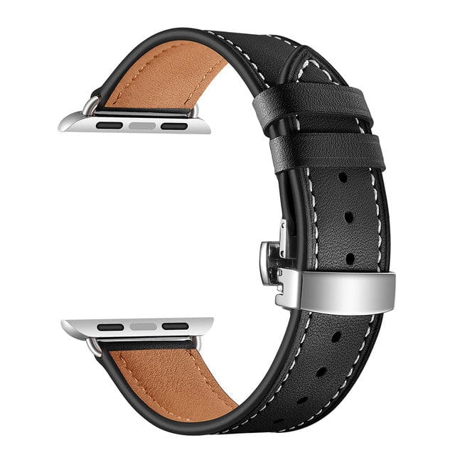 Leather Watch Band - Black & Silver Buckle