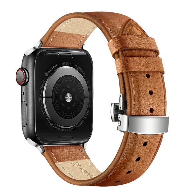 Butterfly Leather Watch Band - Brown / Silver Buckle