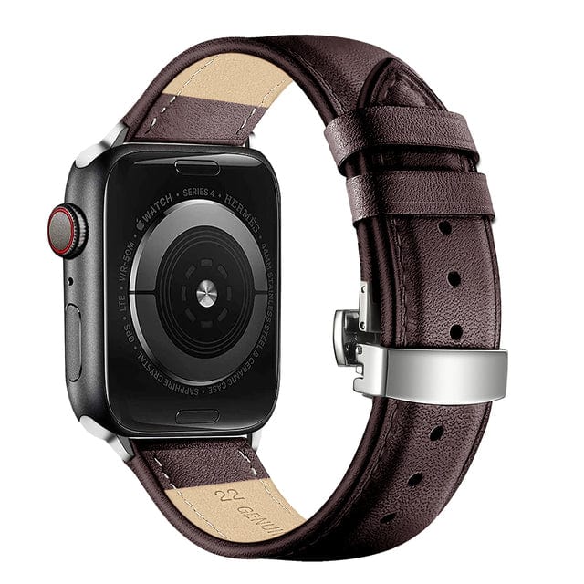 Butterfly Leather Watch Band - Coffee / Silver Buckle