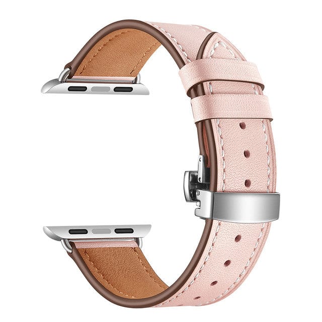 Leather Watch Band - Pink & Silver Buckle