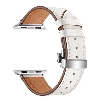 Leather Watch Band - White & Silver Buckle