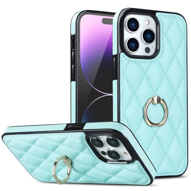 Classic Leather Case With Ring Grip For Samsung - Light Blue