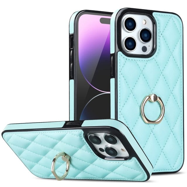 Classic Leather Phone Case With Ring Grip - Sky Blue