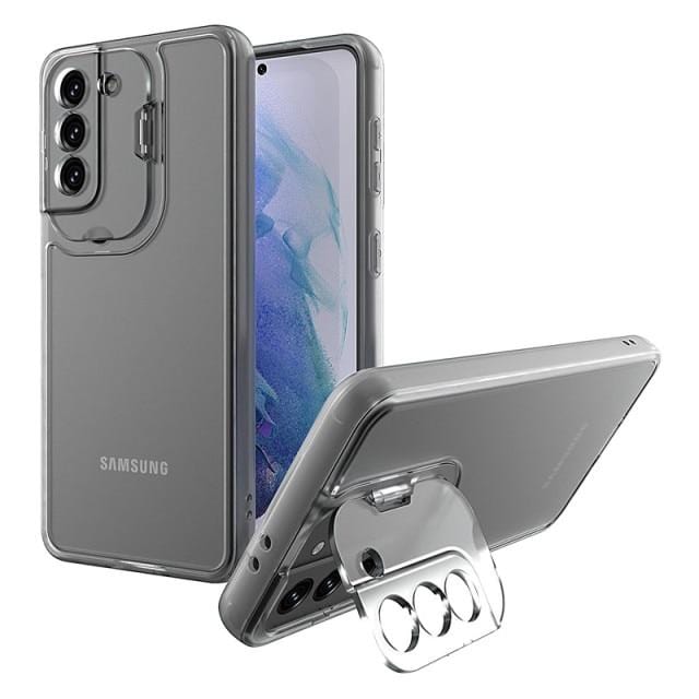 Shockproof Camera Kickstand Case For Samsung Galaxy - Transparent White