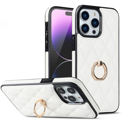 Classic Leather Phone Case With Ring Grip - White