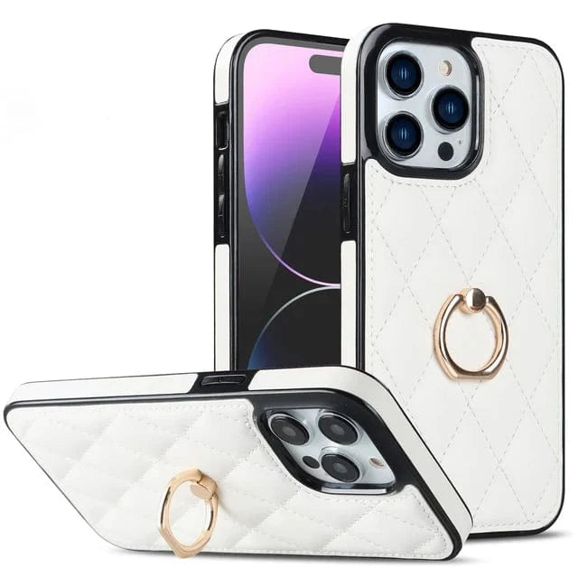 Classic Leather Case With Ring Grip For Samsung - White