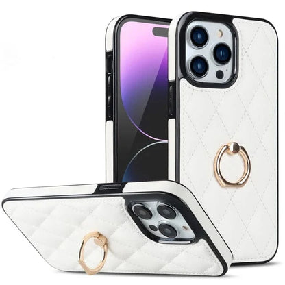 Classic Leather Case With Ring Grip For Samsung - White
