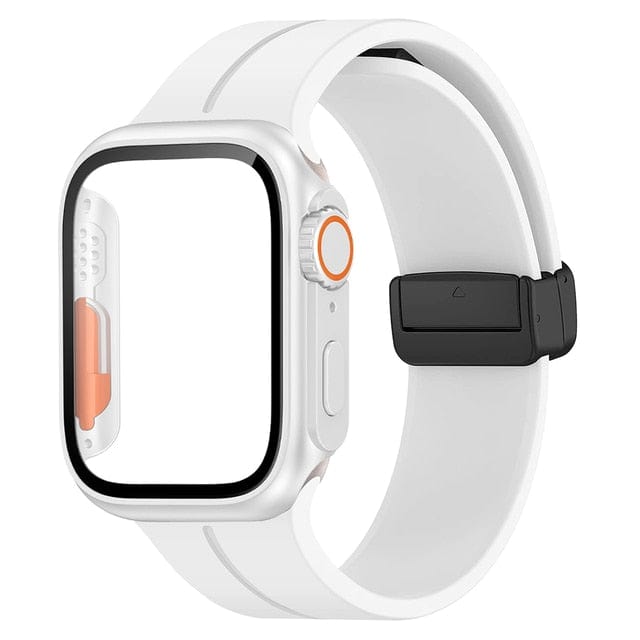 Magnetic Buckle Sports Watch Band With Case - White