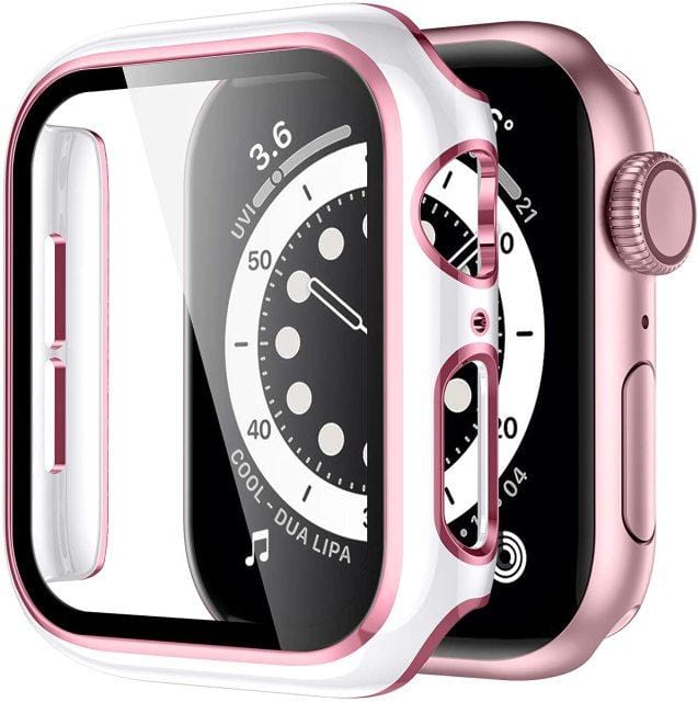 2 Tone Tempered Glass Protective Watch Case - White & Pink