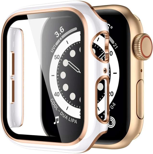 2 Tone Tempered Glass Protective Watch Case - White & Rose Gold