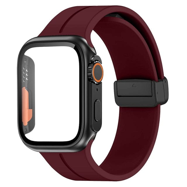 Magnetic Buckle Sports Watch Band With Case - Wine Red