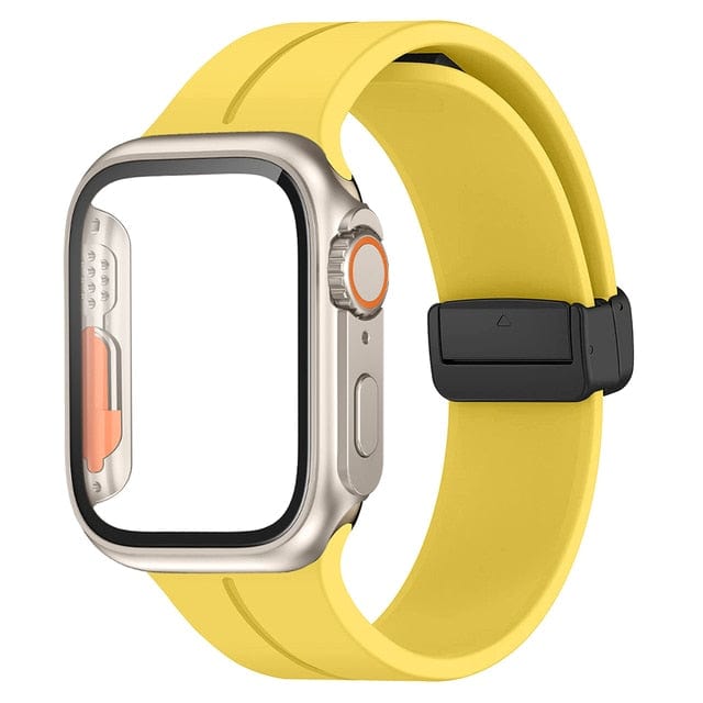 Magnetic Buckle Sports Watch Band With Case - Yellow