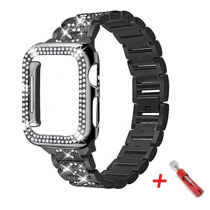 Diamond Watch Band With Case + FREE Band Adjuster Tool - Black