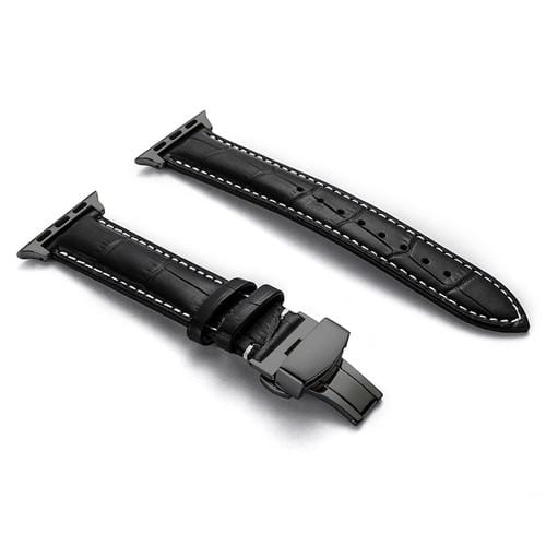 Soft Leather Watch Band - Black / White