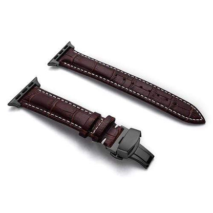 Soft Leather Watch Band - Dark Brown / White