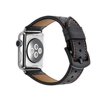 2 Tone Leather Watch Band - Black