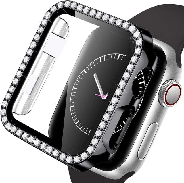 Diamond Tempered Glass Protective Watch Case - Black