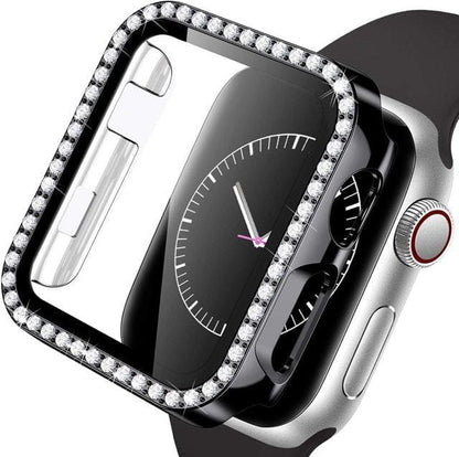 Diamond Tempered Glass Protective Watch Case - Black