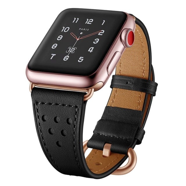 Tapered Leather Watch Band - Black