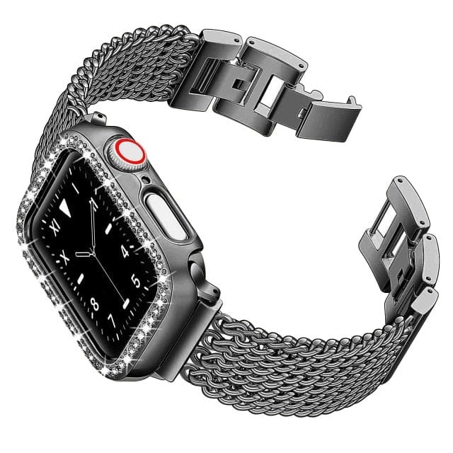 Chain Stainless Steel Watch Band With Case - Black