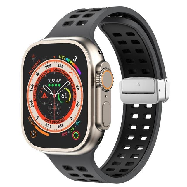 Breathable Magnetic Sports Watch Band - Black Black/ Silver
