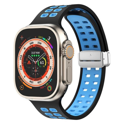 Breathable Magnetic Sports Watch Band - Black Blue/ Silver