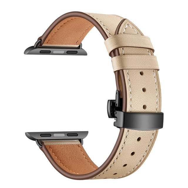 Leather Watch Band - Apricot & Black  Buckle