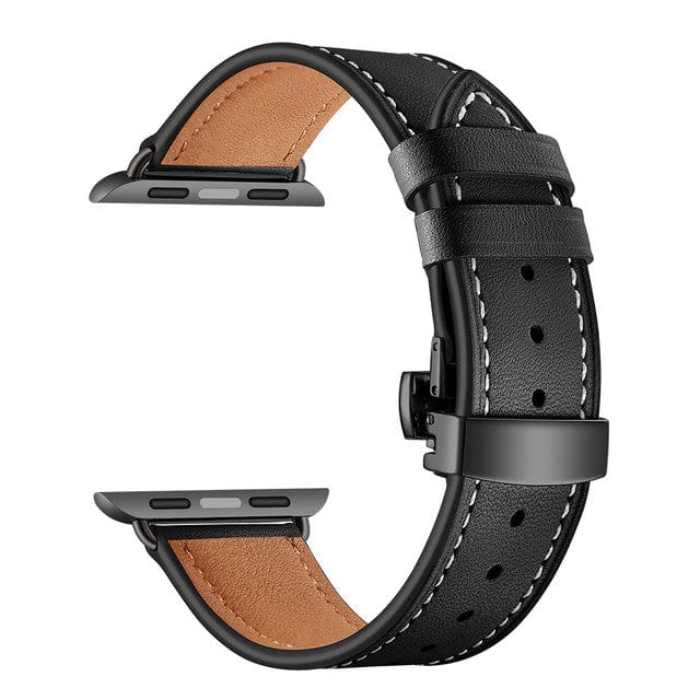 Leather Watch Band - Black & Black Buckle