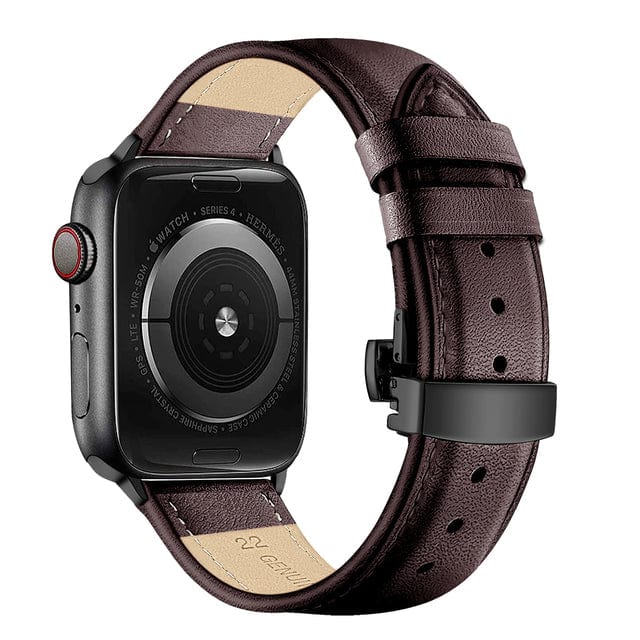 Butterfly Leather Watch Band - Coffee / Black Buckle