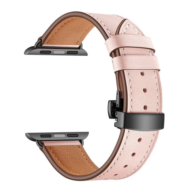 Leather Watch Band - Pink & Black Buckle