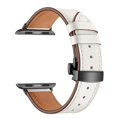 Leather Watch Band - White & Black Buckle