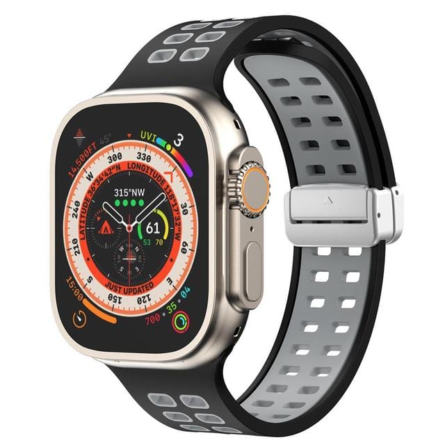 Breathable Magnetic Sports Watch Band - Black Gray/ Silver