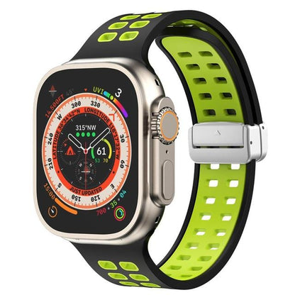 Breathable Magnetic Sports Watch Band - Black Green/ Silver