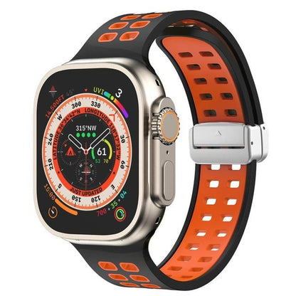 Breathable Magnetic Sports Watch Band - Black Orange/ Silver