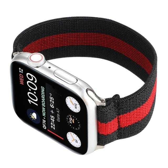 Elasticated Nylon Watch Band - Black Red