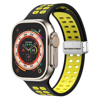 Breathable Magnetic Sports Watch Band - Black Yellow/ Silver
