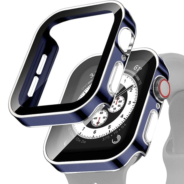 Tempered Glass Scratch Proof Watch Case - Blue Silver