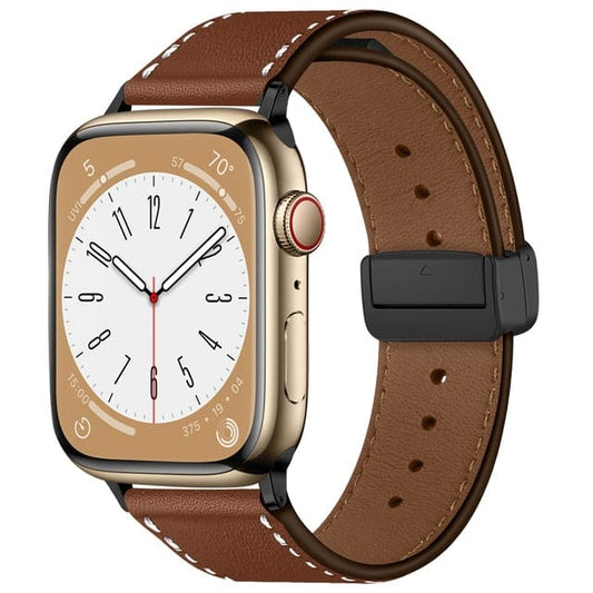 Magnetic Buckle Leather Watch Band - Brown