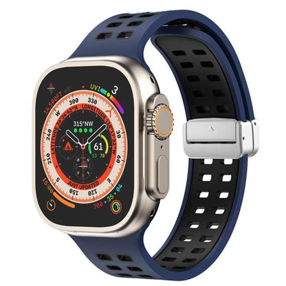Breathable Magnetic Sports Watch Band - Deep Blue Black/ Silver