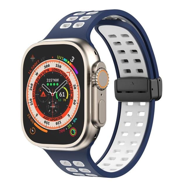 Breathable Magnetic Sports Watch Band - Deep Blue White/ Black