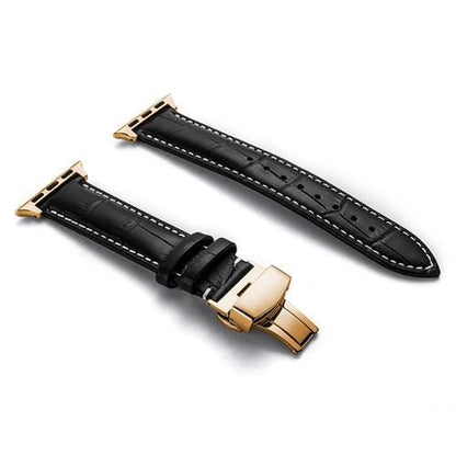 Soft Leather Watch Band - Black / White
