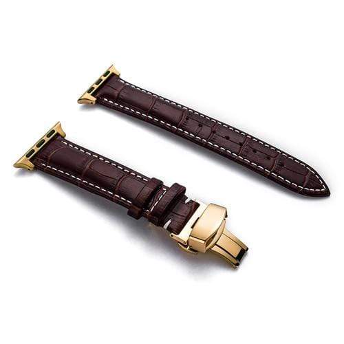 Soft Leather Watch Band - Dark Brown / White