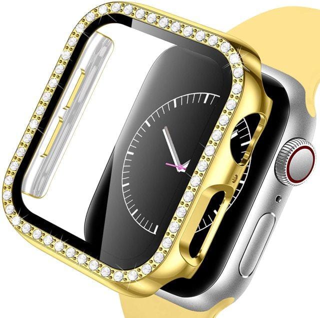 Diamond Tempered Glass Protective Watch Case - Gold