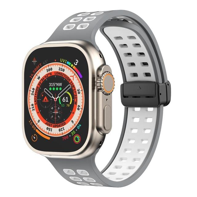 Breathable Magnetic Sports Watch Band - Gray White/ Black