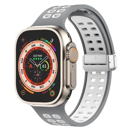 Breathable Magnetic Sports Watch Band - Gray White/ Silver