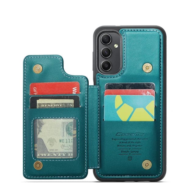 RFID Flip Leather Wallet Case For Samsung A Series - Blue