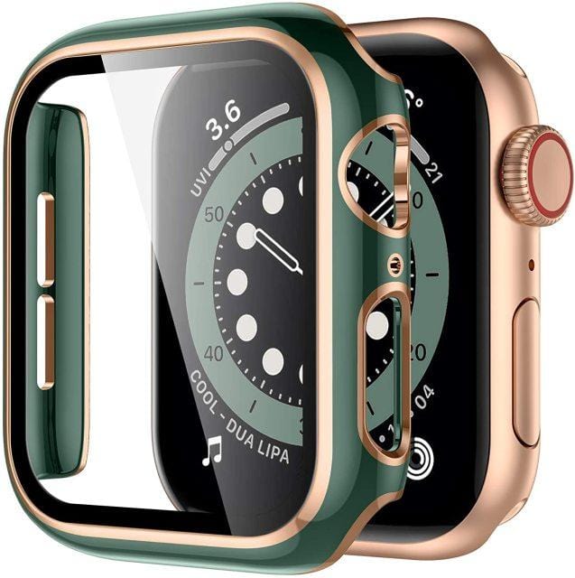 2 Tone Tempered Glass Protective Watch Case - Green & Rose Gold