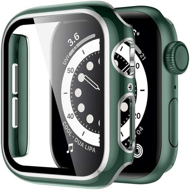 2 Tone Tempered Glass Protective Watch Case - Green & Silver